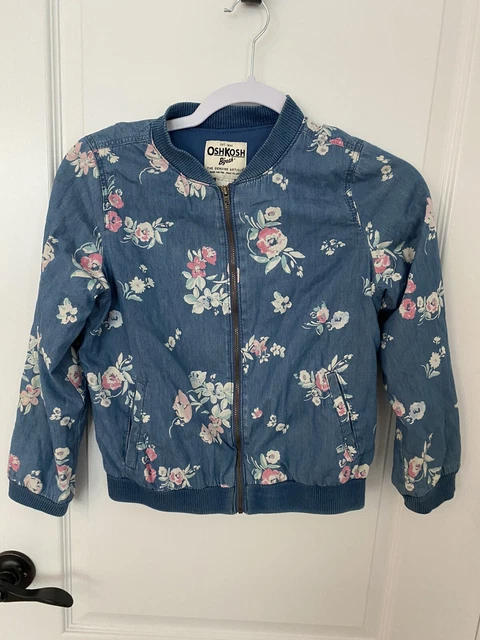 oshkosh b'gosh girls size 10 chambray floral bomber jacket
