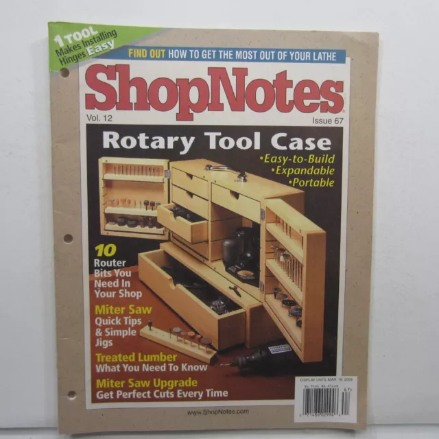 Woodsmith ShopNotes 67 Rotary Tool Case Router Bits, Mini Lathe Stand, Miter Saw
