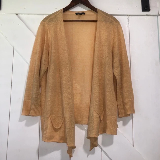Eileen Fisher Organic Linen Open Front Cardigan Womens Cream Size Petite Large