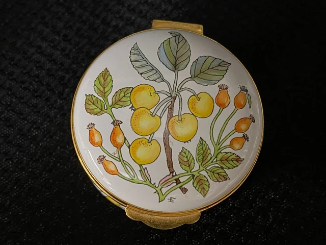 Crummles Enamel Trinket Box ~ "FRUIT TREE"  ~ England ~ Round 1 3/4"