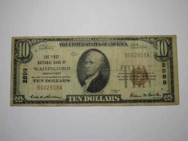 $10 1929 Wallingford Connecticut CT National Currency Bank Note Bill #2599 FINE