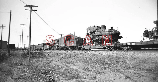 3D989 Neg/Rp 1941 Western Pacific Railroad Wreck Loco #83 Flatcar Hayward Ca