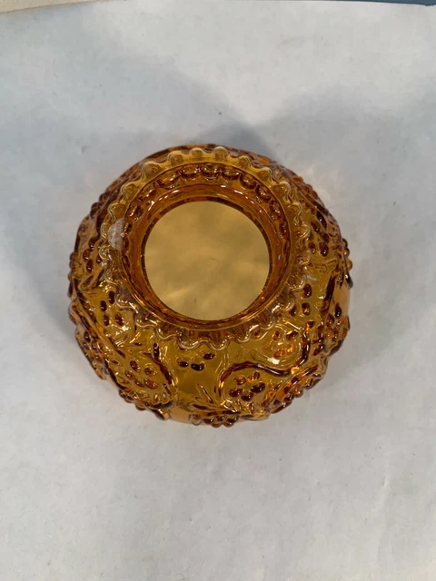 Miniature Amber Glass Floral pattern Miniature Oil Lamp Shade 4" base 2