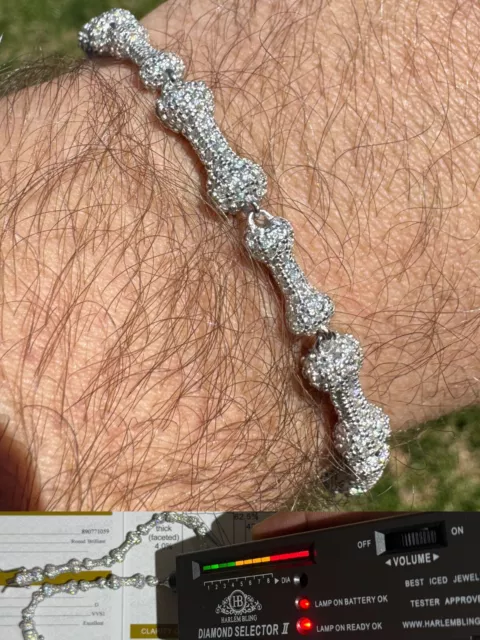 MOISSANITE Real Custom Bone Link Bracelet Iced Hip Hop 925 Silver Death Bones