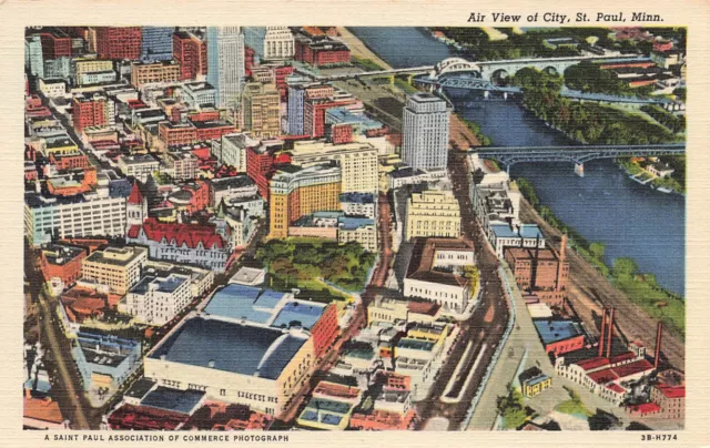 Vintage St Paul Mn Minnesota Linen Postcard Aerial View 1943  052323