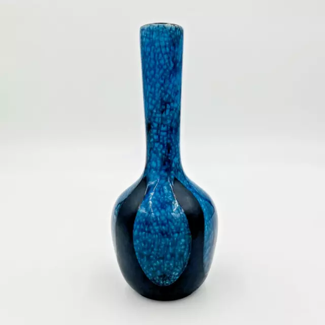 VTG Royal Haeger USA Persian Blue Crackle & Black MCM Bud Vase RG 68 Marked HTF