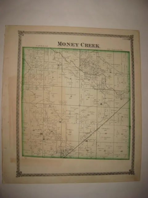 Antique 1874 Money Creek Township Mclean County Illinois Handcolored Map Rare Nr