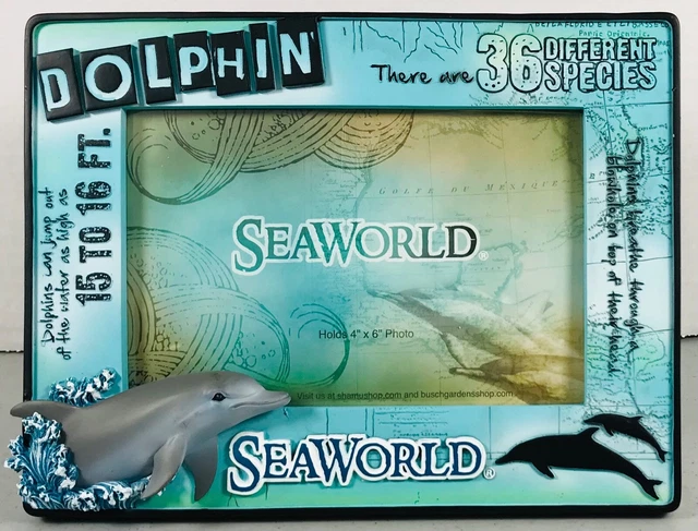 SeaWorld Dolphin Picture Frame - Holds 4 x 6 Photo - 3D Effect - New with Tags