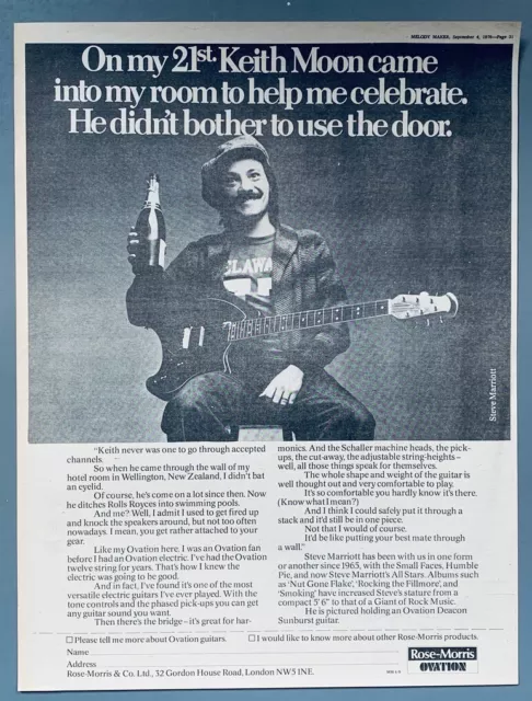 STEVE MARRIOTT Small Faces KEITH MOON The Who 1976 POSTER ADVERT OVATION GUITARS