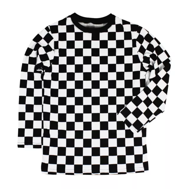 Child RAD 80's Long Sleeve PUNK Checkered Shirt Black White Boys Girls 2