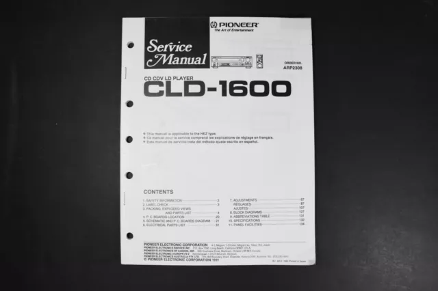 Pioneer CLD-1600 CD CDV LD LaserDisc Player Service Manual - Genuine Original