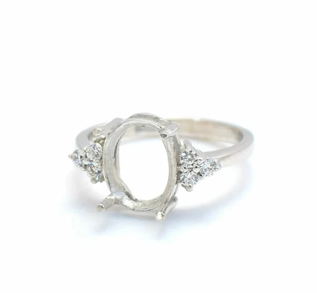 Semi-monture De Bague En Argent 925 Sertie De Pierres Forme Ovale - Toutes Tailles US De 4 à 12