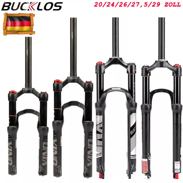 BUCKLOS 20/24/26/27,5/29" Falten Luftfedergabel 120/100mm Federweg 9mm QR 1-1/8"