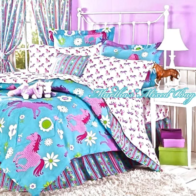 Girls Western Pink PONY HORSE BEDDING 6-8p Turquoise Blue COMFORTER SET+SHEETS