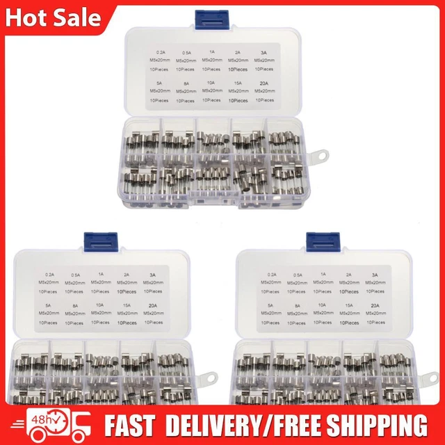 100 pz fusibili tubo di vetro per auto assortiti 10 tipi 0,2 A-20 A fusibile tubo di vetro fusibile fine