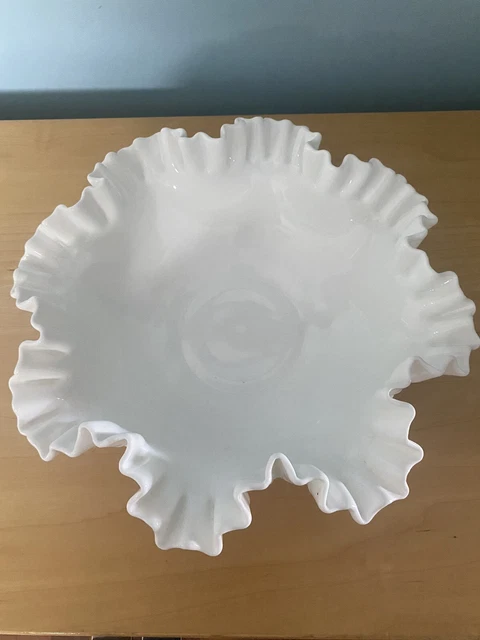 Vintage Fenton Ruffled Hobnail Milk Glass Bowl 11.5”