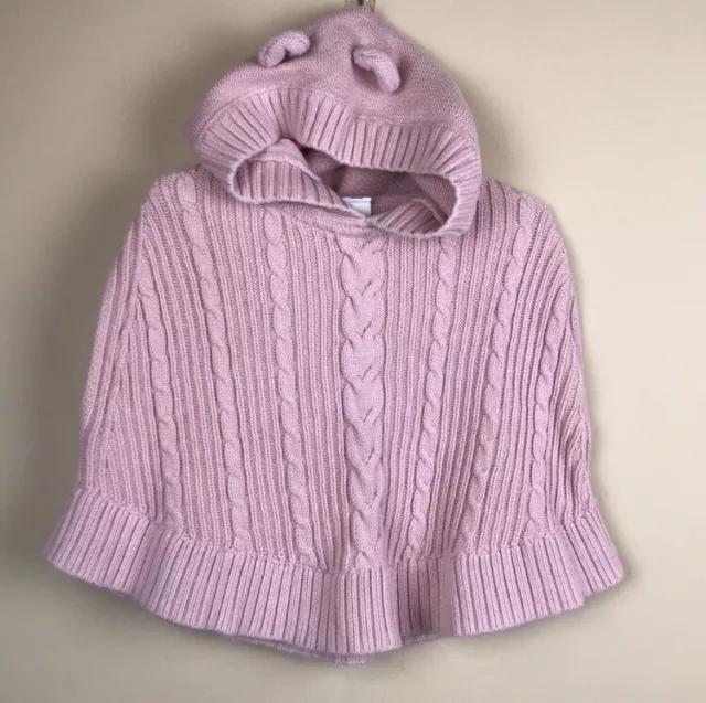 Baby Gap Toddler Girls’ Pink Knit Animal Ears Hooded Poncho Sz 3T