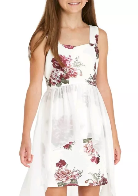 Sequin Hearts Big Girl's Floral Foil Scuba Apron Fanciful Dress-Size-12 or 14