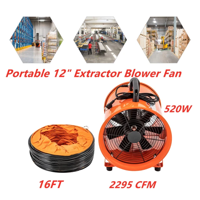 12'' Extractor Fan Blower portable 5m Duct Hose Electrical Rubber Feet exhaust