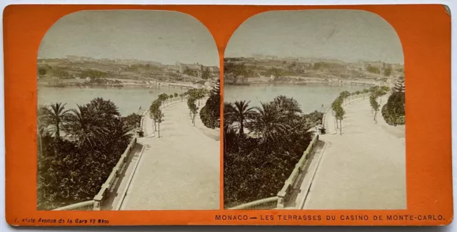 Monaco Monte-Carlo of the terraces of the Casino C1870 Photo Stereo Vintage Colorful