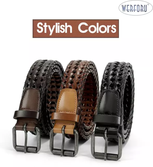 WERFORU MEN’S LEATHER Braided Belt, Cowhide Leather Woven Belt for ...