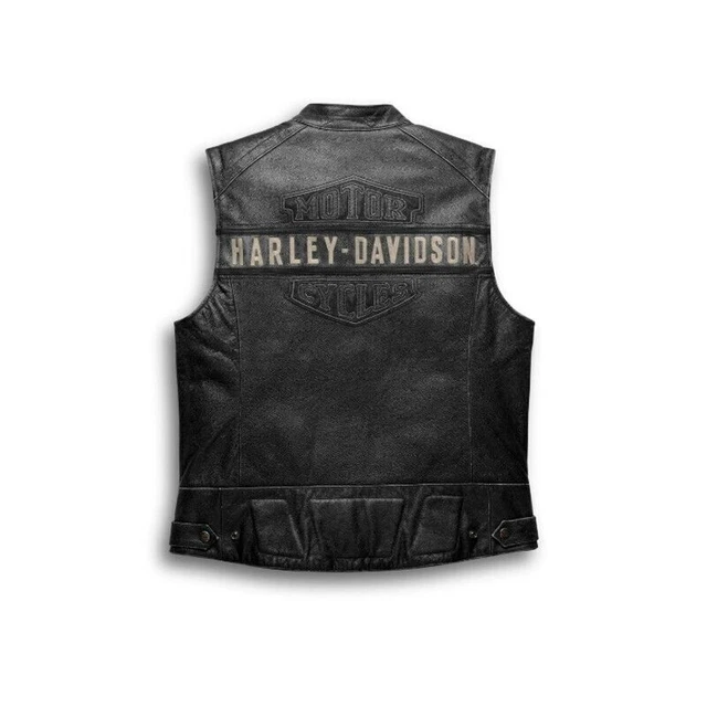 Harley Davidson Men's 100% Real Leather Motorcycle Vest Leather Moto Café Vest