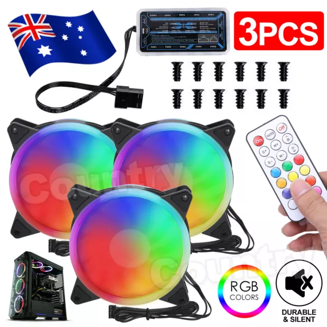 3PCS RGB Cooling Fan Computer Case PC Silent 120mm 12V Double Sided LED NEW