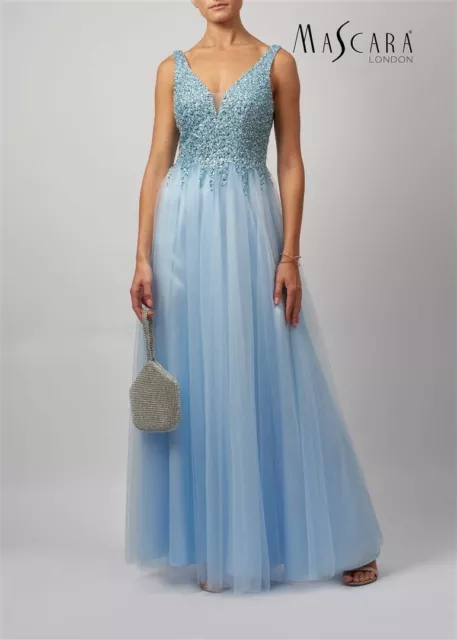 Mascara MC12936 size 10 baby blue Evening Gown tulle beaded bustier BNWT