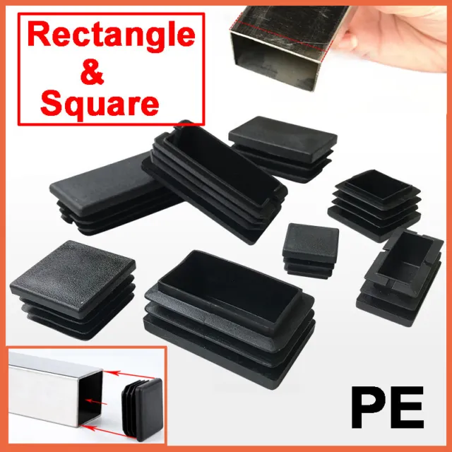 Rectangle & Square Plastic End Caps Blanking Plug Tube/Box Section Inserts Black