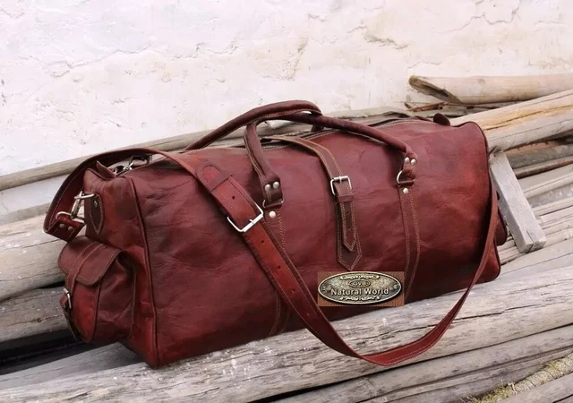 63.5cm Hommes Cuir Voyage Bagages Gym Weekend Poignée Duffel Véritable Nuit