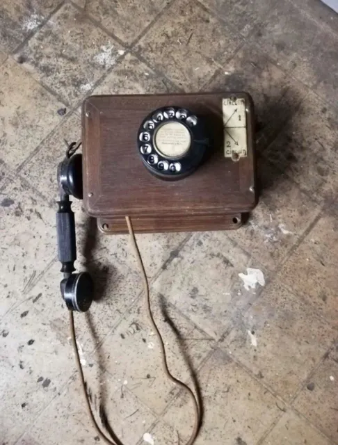 Ancien Téléphone En Bois Vintage État De Marche