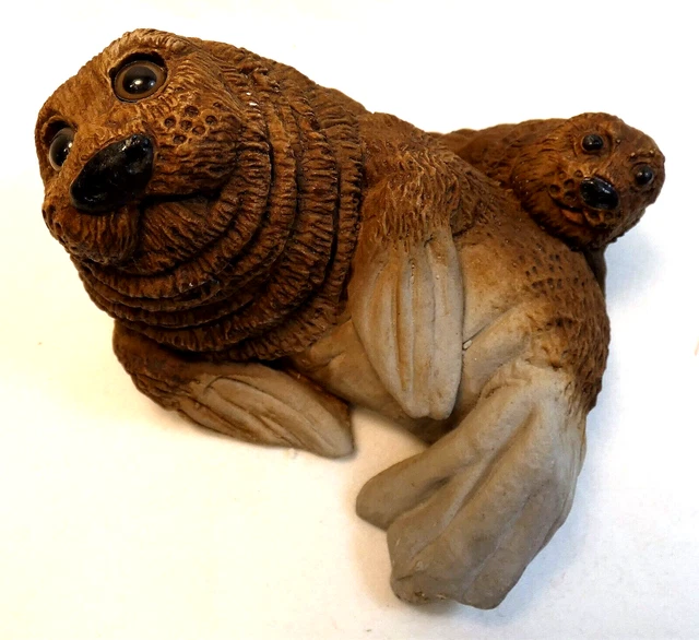 Stone Critters Vintage Seal Mother and Baby 1984 Sea Lion Walrus