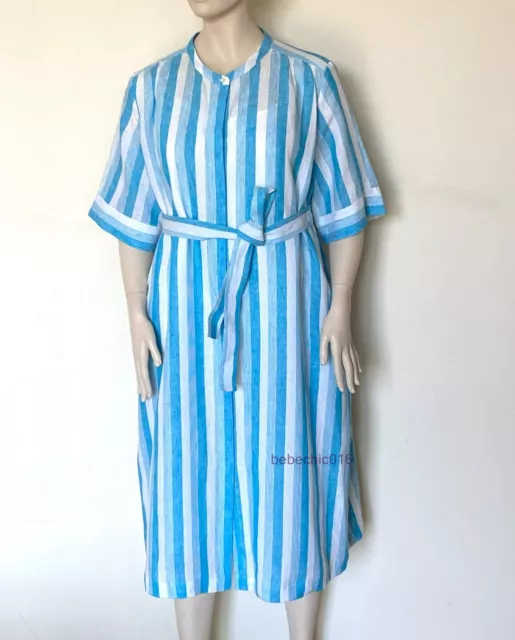 MARINA RINALDI,  Striped 100% Linen Dress, Size MR 25, 16W US, 46 DE, 54 IT