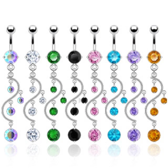 CZ vine Dangle Navel Belly Ring (316L) Surgical Steel 14g (1.6mm)