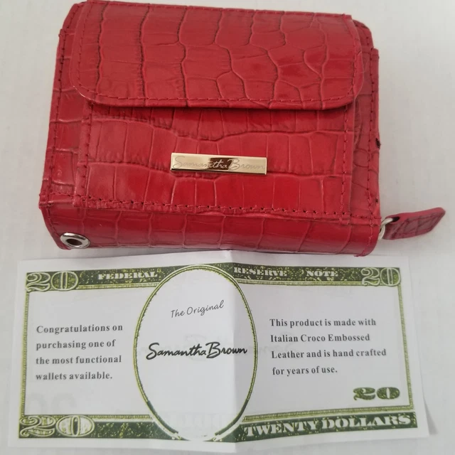 New Leather Croc Embossed Wallet small Samantha Brown Orig. Box Red 4.5 x 3.5"