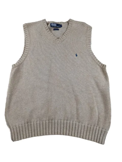 Vintage Polo Ralph Lauren Men's Knit Sweater Vest Size Large Tan Beige Cotton