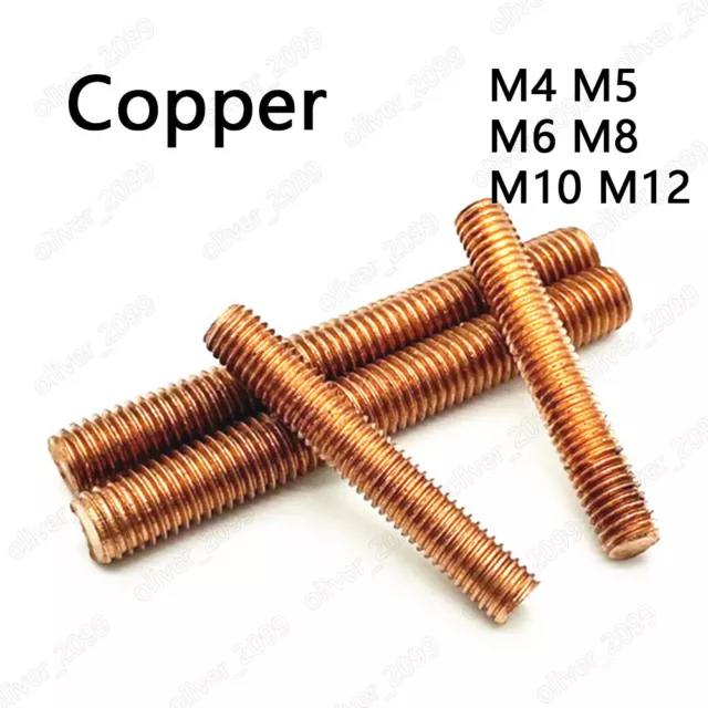 M4 M5 M6 M8 M10 M12 99.9% Pure Copper Threaded Rods Metric Thread Stud Bolts