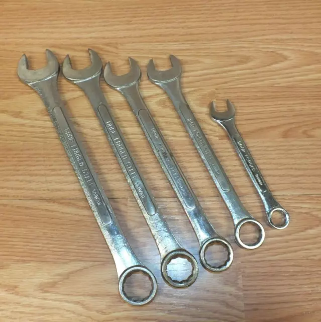 Lot of 5 Drop Forged Steel Multi Size Taiwan Made Combination Wrenches