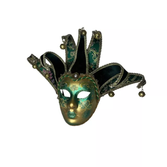 Mask from Venice Jolly Face Emerald And Gold