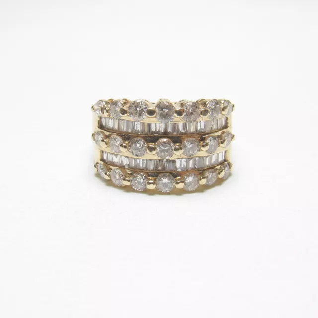 Estate 14K Yellow Gold Baguette And Brilliant Cut Diamond Cluster Ring 1.00 Ct