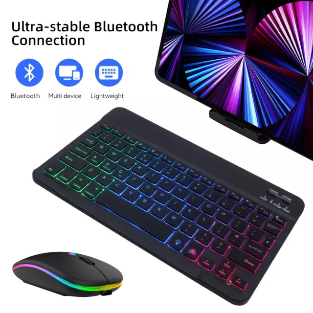 Bluetooth Backlit Keyboard Mouse For Samsung Galaxy Tab A7 A8 S6 Lite S8 Tablet