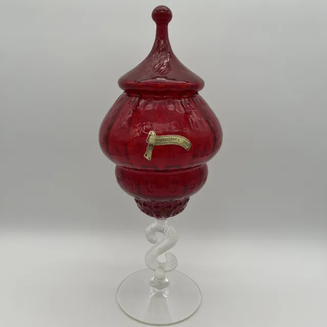 Vintage Lavorazione A Mano Italy Art Glass Circus Tent Apothecary Jar Vase