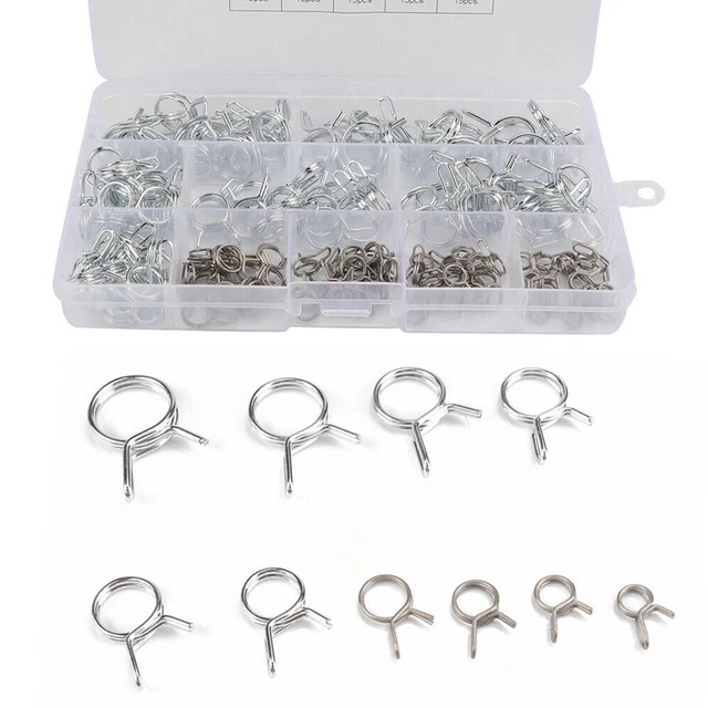 SPRING LOADED CLIPS Double Wire Hose Clamps 150 Pieces Total Easy To ...
