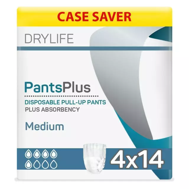 4x Drylife Unisex Incontinence Pants Plus - Medium - Pack of 14