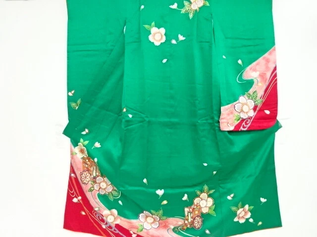 41008# Japanese Kimono / Antique Kimono For Girls / Embroidery / Carriage &