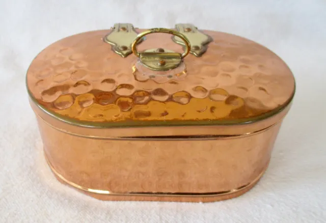 Vintage SGS-RM Hammered Copper Trinket Box Chest 4 1/2" x 3" Brass Hinges~Sweden