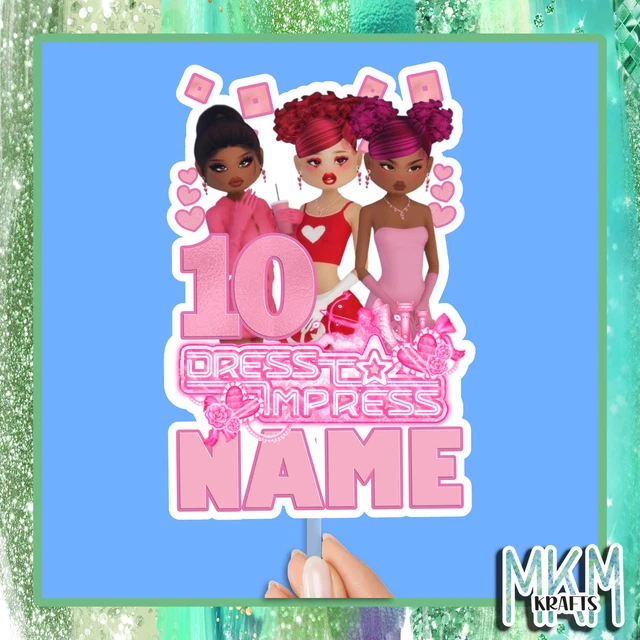 DRESS TO IMPRESS theme birthday cake topper personalised With name and age  game 7.99 - PicClick UK