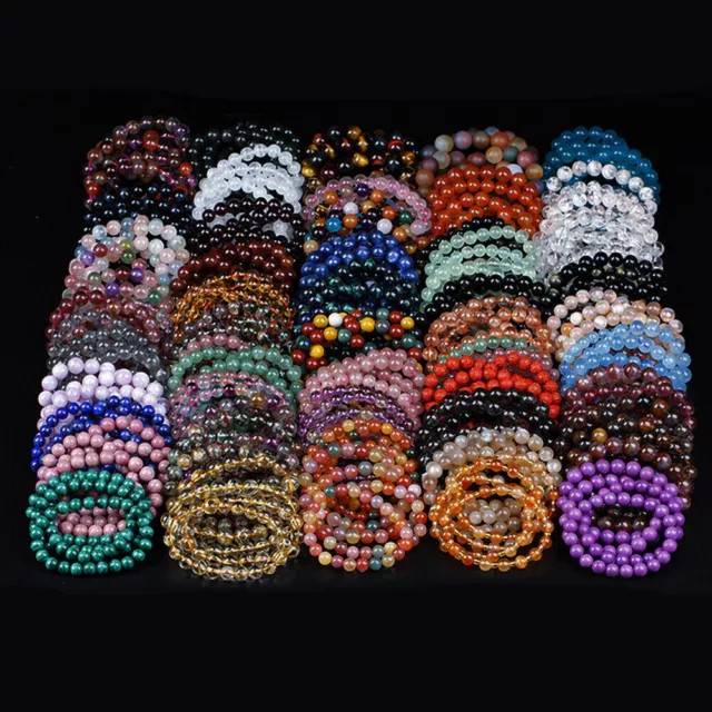 Handmade 15Pcs Mixed Natural Gemstone Round Beads Stretchy Bracelet Reiki Chakra 2