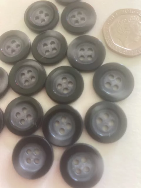 16 x  Mottled Black / Grey Buttons Grey - Darker Flat Rim - 4 Hole - 15mm   B955