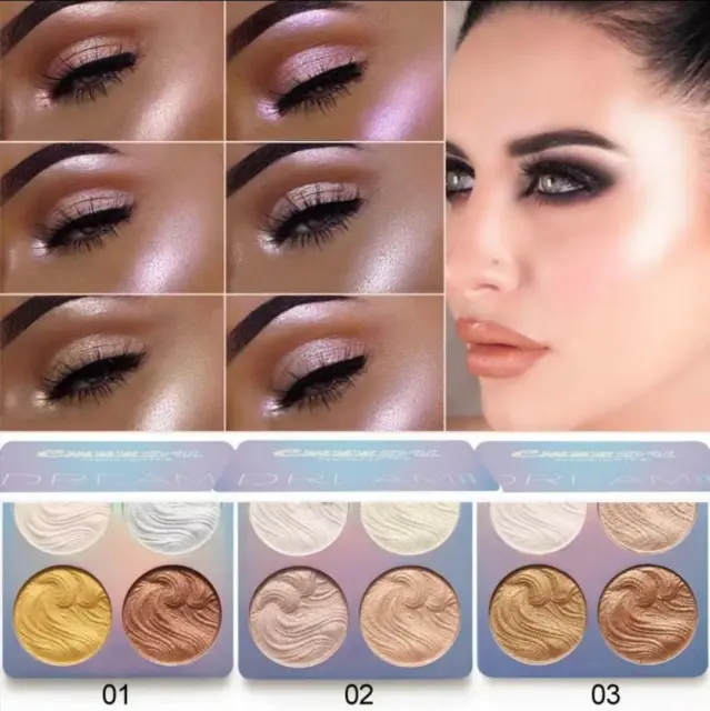 NEW FOR 2020 Highlighter Face Powder Palette Shimmer Makeup Glow 4 Colours.